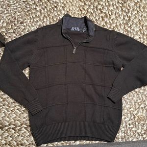 Vintage Mens sweater deep green and brown zipper pull